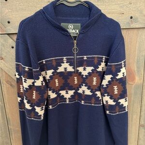 Navy and Brown Patterned Men's Sweater